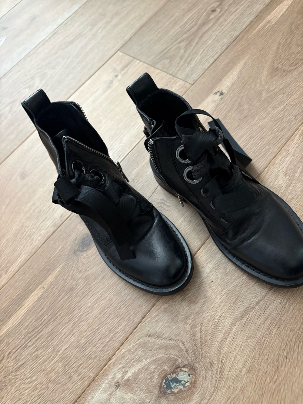 Zadig & Voltaire Black Leather Combat Boots